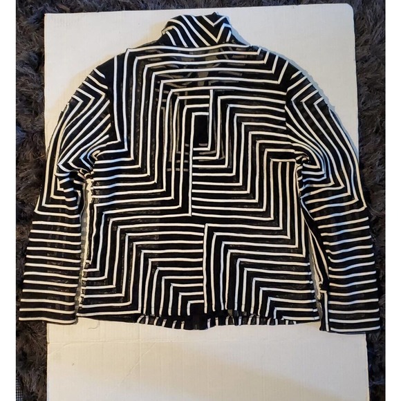 Damee Inc XL Sheer Retro Mesh Black White Geometric Striped Zip Up Jacket Shirt - Picture 7 of 9